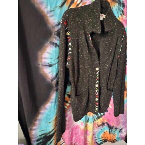 Christopher & Banks Black Confetti Button-Up Knit Sweater XL Stitch Ulgy Sweater - Picture 3 of 11